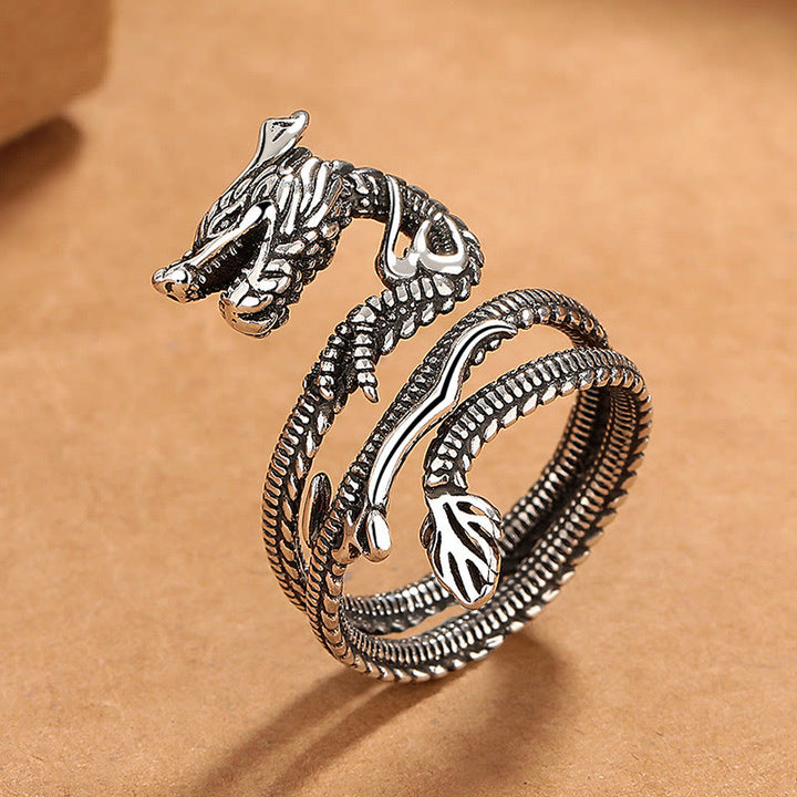 Buddha Stones Vintage Dragon Pattern Copper Strength Ring - Silver Dragon(Adjustable) - image 3