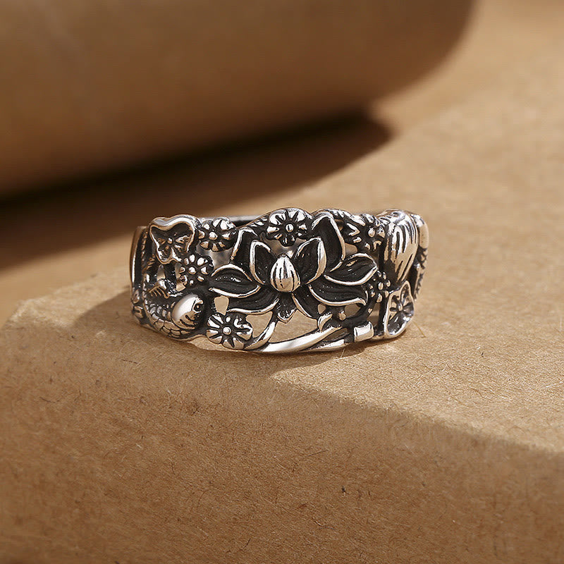 Buddha Stones Lotus Symbol Koi Fish Enlightenment Ring - image 2