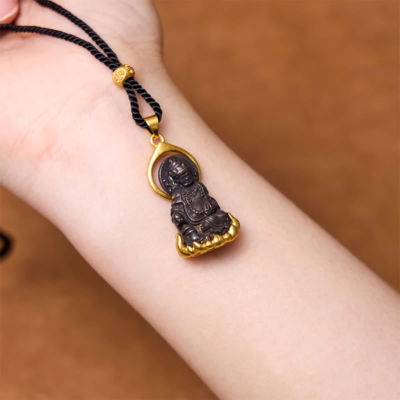 Buddha Stones Tibetan Yellow Jambhala Yellow God of Wealth Buddha Serenity Necklace Pendant - image 1