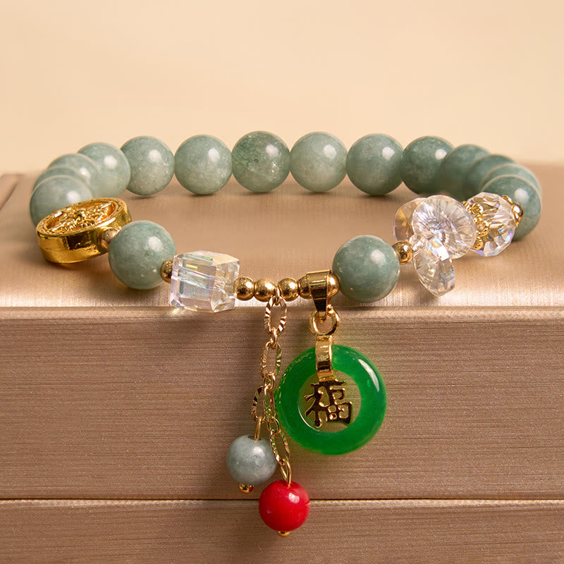 Buddha Stones Strawberry Quartz Jade Fu Character Charm Healing Bracelet - image 7