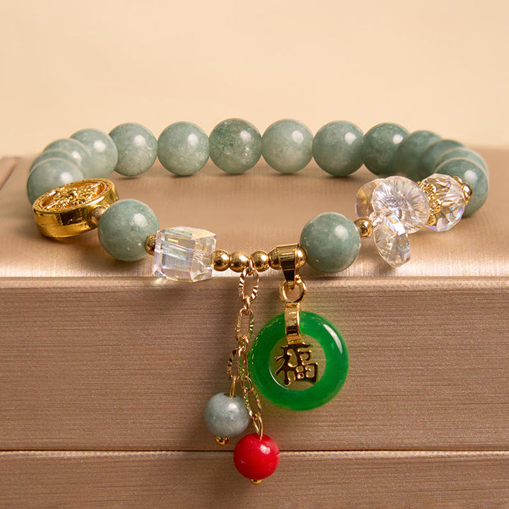 Buddha Stones Strawberry Quartz Jade Fu Character Charm Healing Bracelet - image 7