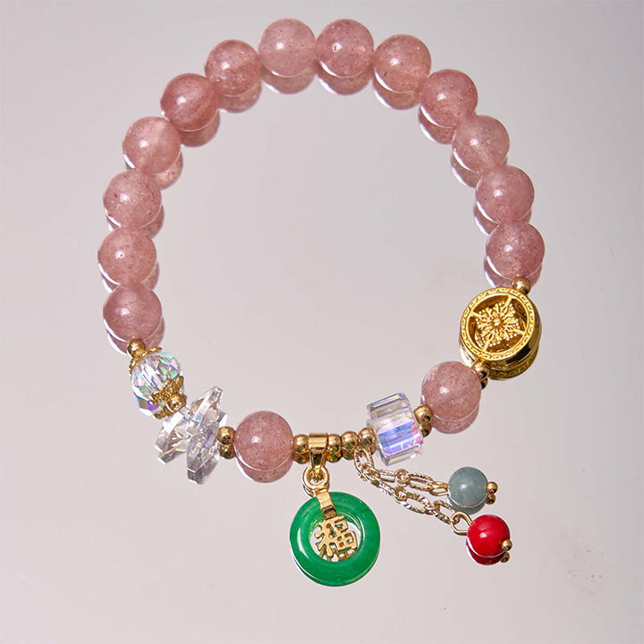 Buddha Stones Strawberry Quartz Jade Fu Character Charm Healing Bracelet - image 6