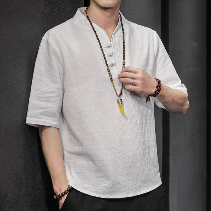 Buddha Stones Casual Summer Half Sleeve Shirt Cotton Men Clothing - image 6