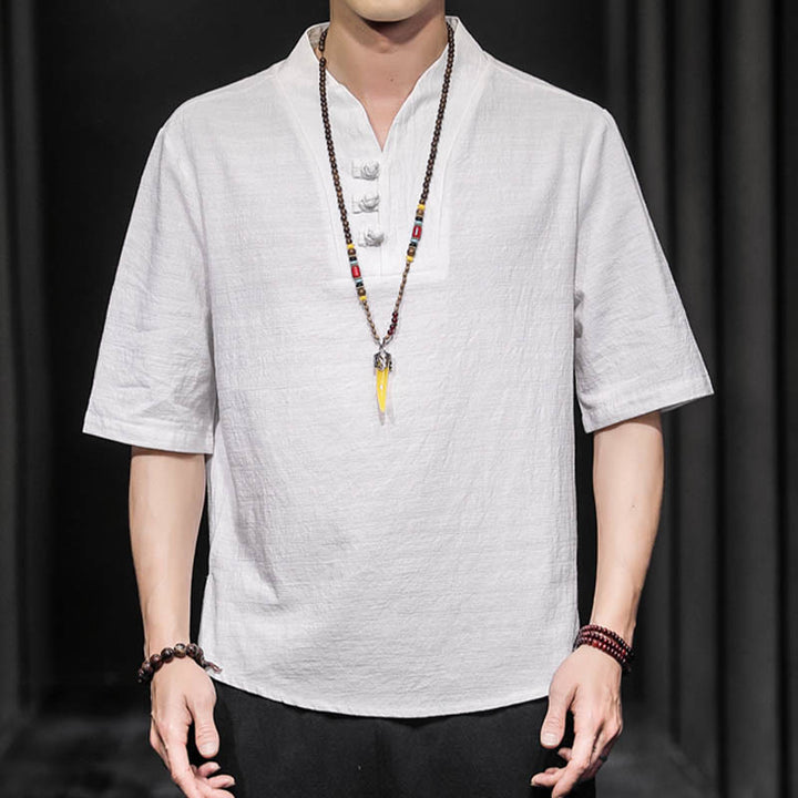 Buddha Stones Casual Summer Half Sleeve Shirt Cotton Men Clothing - image 1