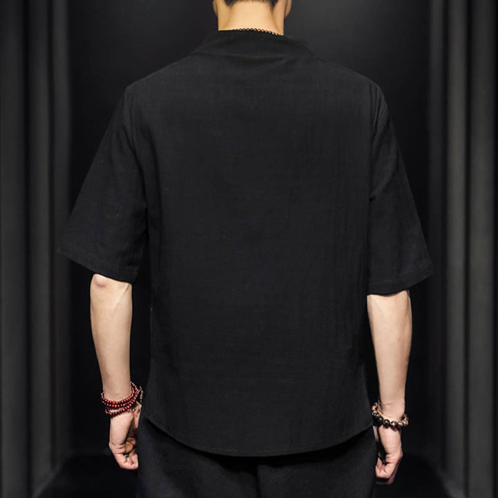 Buddha Stones Casual Summer Half Sleeve Shirt Cotton Men Clothing - image 10