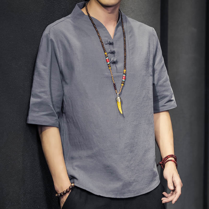 Buddha Stones Casual Summer Half Sleeve Shirt Cotton Men Clothing - image 19