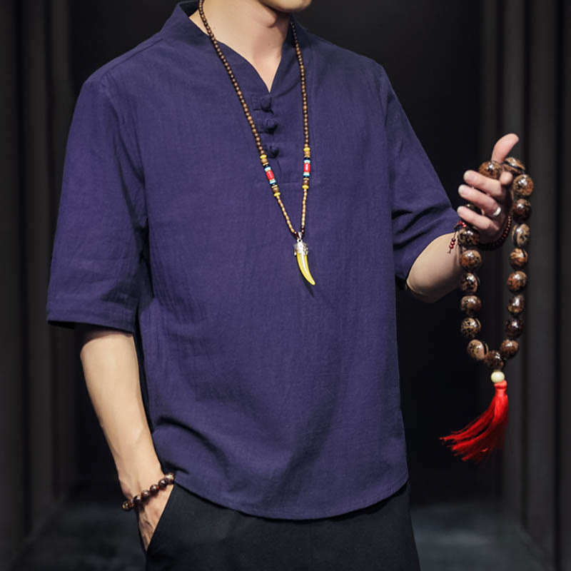 Buddha Stones Casual Summer Half Sleeve Shirt Cotton Men Clothing - image 31