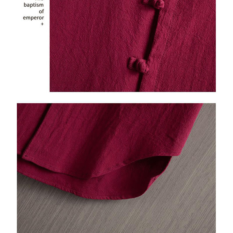 Buddha Stones Frog-Button Plain Chinese Tang Suit Short Sleeve Shirt Cotton Linen Men Clothing - image 4