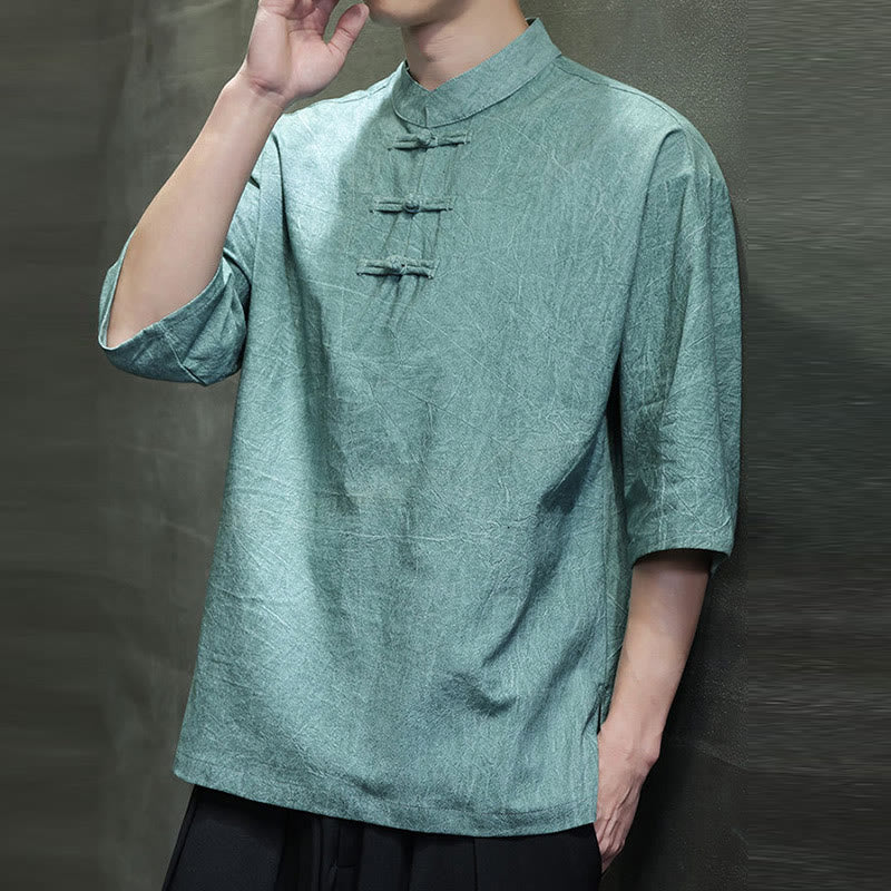 Buddha Stones Men's Chinese Frog-Button Tang Suit Half Sleeve Cotton Linen Shirt - image 9