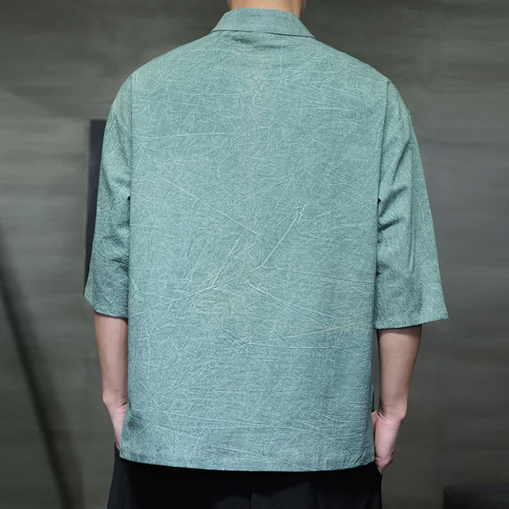 Buddha Stones Men's Chinese Frog-Button Tang Suit Half Sleeve Cotton Linen Shirt - image 7
