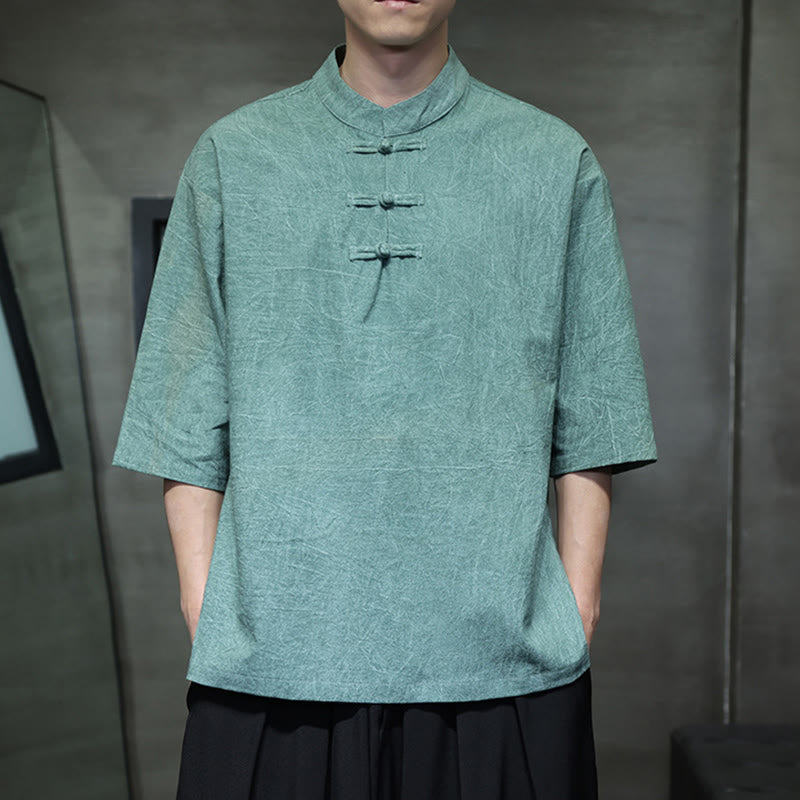 Buddha Stones Men's Chinese Frog-Button Tang Suit Half Sleeve Cotton Linen Shirt - image 6