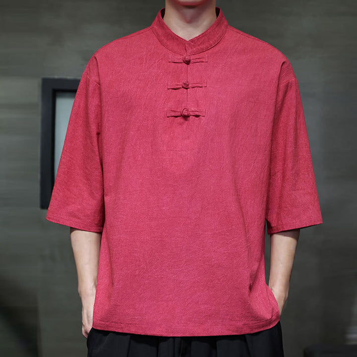 Buddha Stones Men's Chinese Frog-Button Tang Suit Half Sleeve Cotton Linen Shirt - image 13