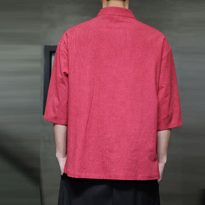 Buddha Stones Men's Chinese Frog-Button Tang Suit Half Sleeve Cotton Linen Shirt - image 14