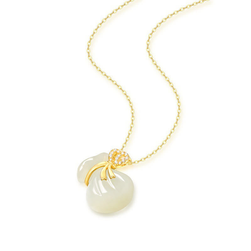Buddha Stones Natural Hetian White Jade Luck Money Bag Necklace Pendant - image 3