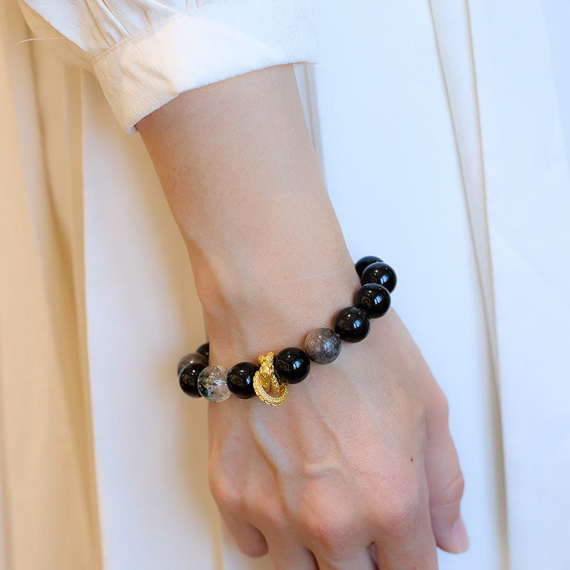 Buddha Stones Natural Silver Sheen Obsidian Dragon Green Phantom Protection Bracelet - image 4