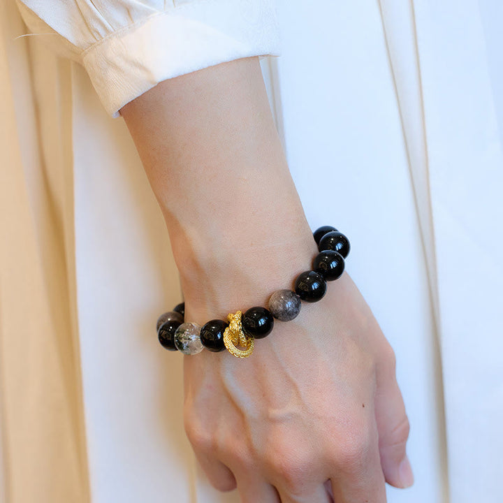 Buddha Stones Natural Silver Sheen Obsidian Dragon Green Phantom Protection Bracelet - image 4