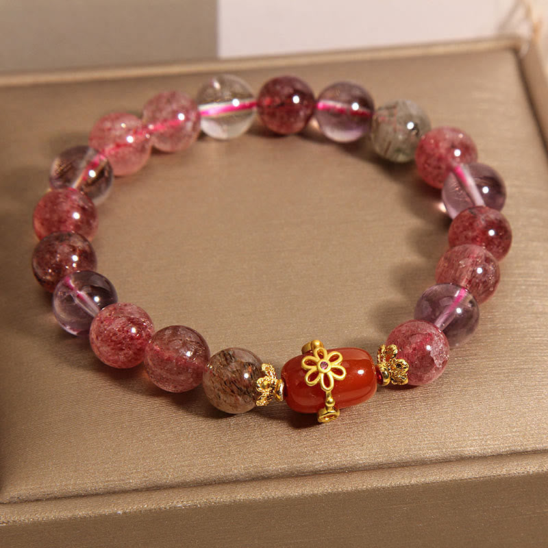 Buddha Stones Natural Super Seven Crystal Red Agate Positivity Bracelet - image 0