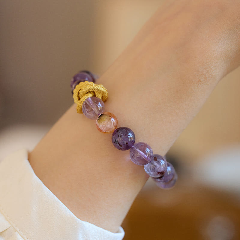 Buddha Stones Purple Phantom Copper Gold-plated Dragon Wisdom Bracelet - image 4