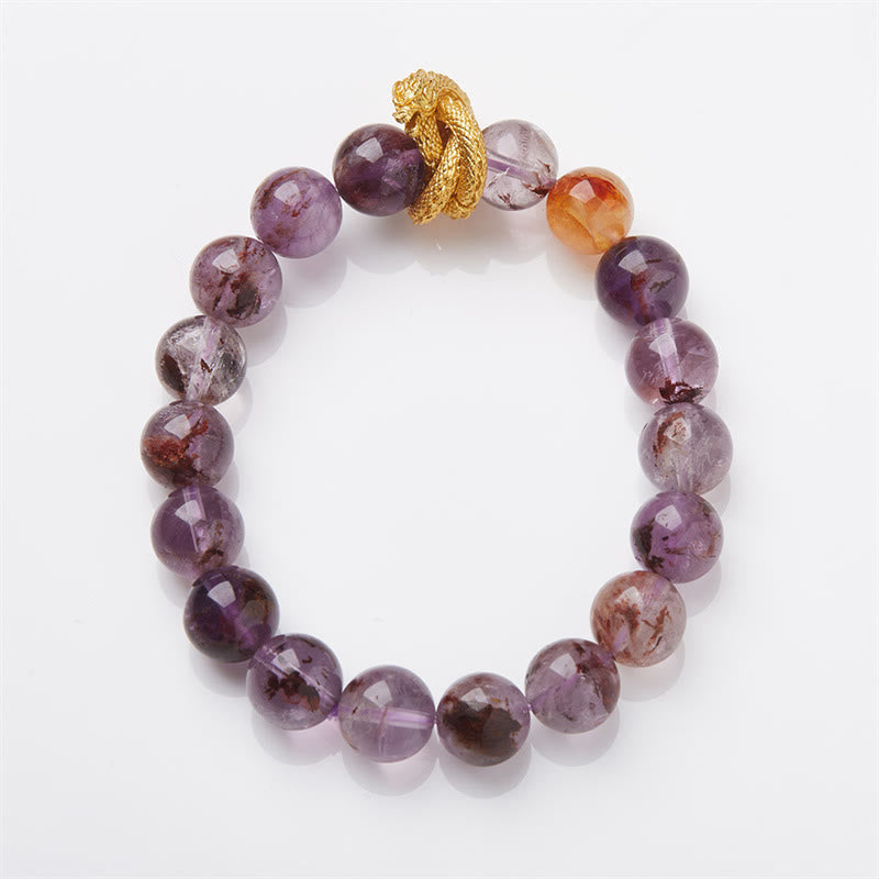 Buddha Stones Purple Phantom Copper Gold-plated Dragon Wisdom Bracelet - image 1