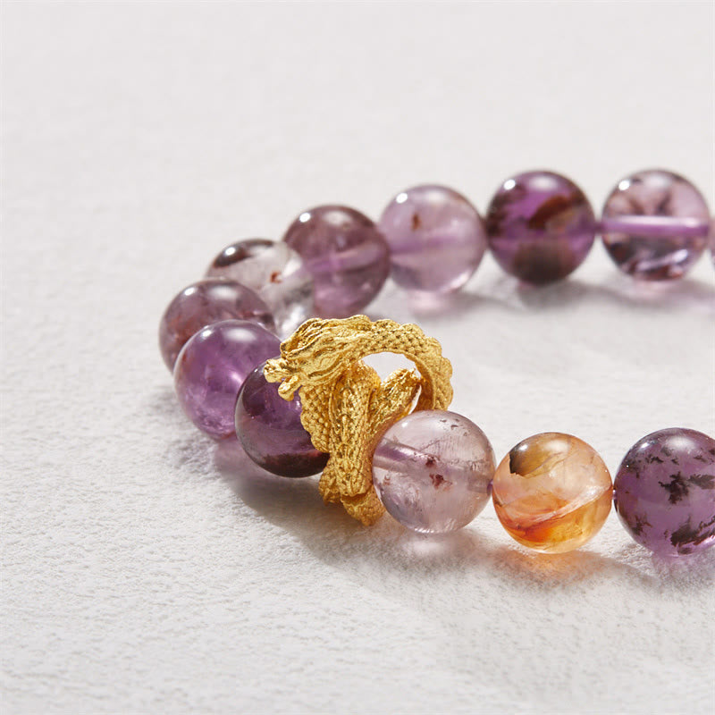 Buddha Stones Purple Phantom Copper Gold-plated Dragon Wisdom Bracelet - image 7