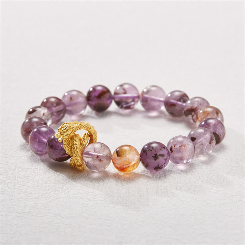 Buddha Stones Purple Phantom Copper Gold-plated Dragon Wisdom Bracelet - image 3