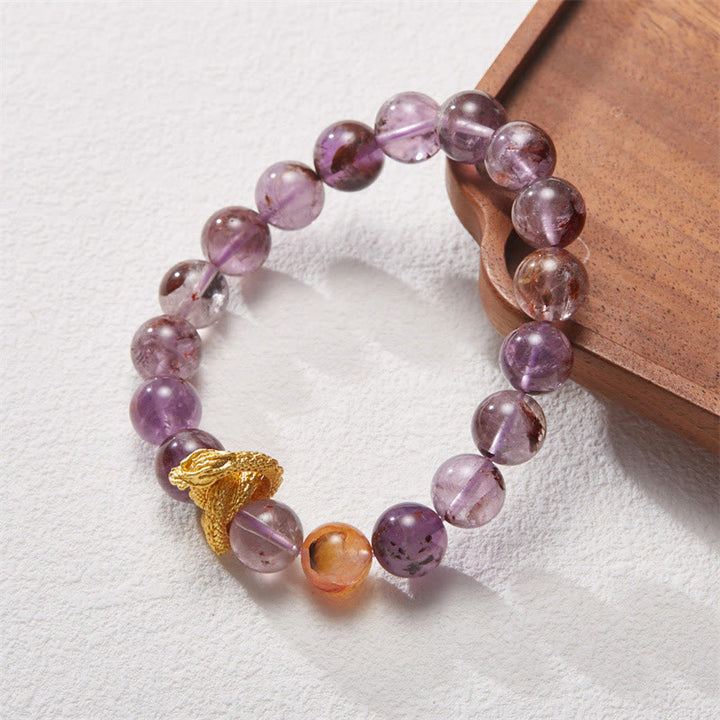 Buddha Stones Purple Phantom Copper Gold-plated Dragon Wisdom Bracelet - image 2