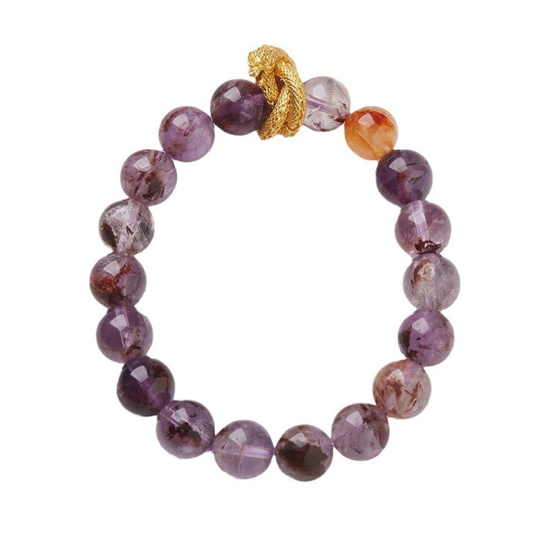 Buddha Stones Purple Phantom Copper Gold-plated Dragon Wisdom Bracelet - image 10