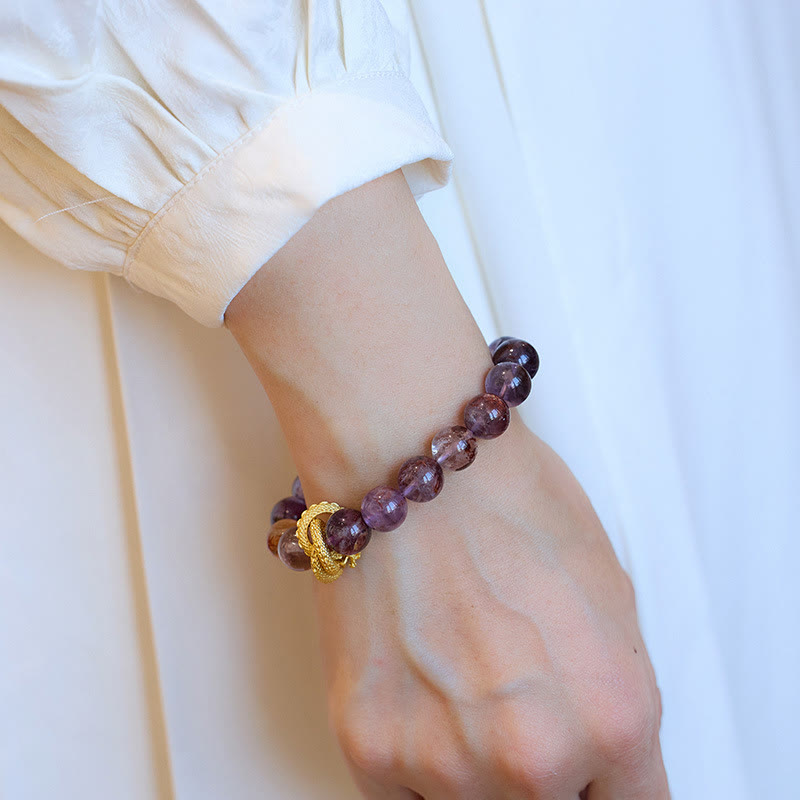 Buddha Stones Purple Phantom Copper Gold-plated Dragon Wisdom Bracelet - image 8