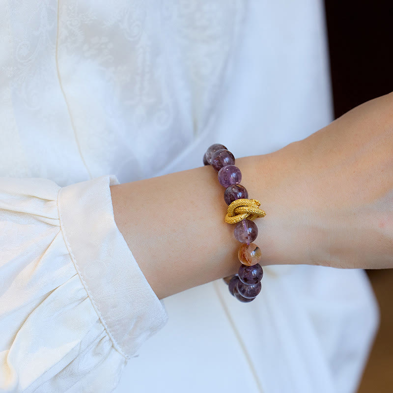 Buddha Stones Purple Phantom Copper Gold-plated Dragon Wisdom Bracelet - image 9