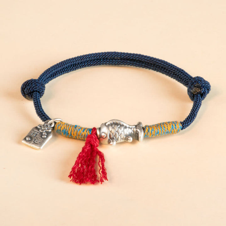 Buddha Stones 999 Sterling Silver Red String Lucky Koi Fish Protection Bracelet - Deep Blue(Wrist Circumference 14-18cm) - image 12
