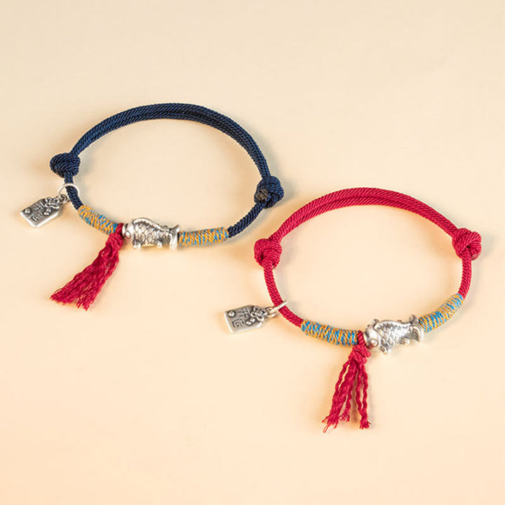 Buddha Stones 999 Sterling Silver Red String Lucky Koi Fish Protection Bracelet - image 1