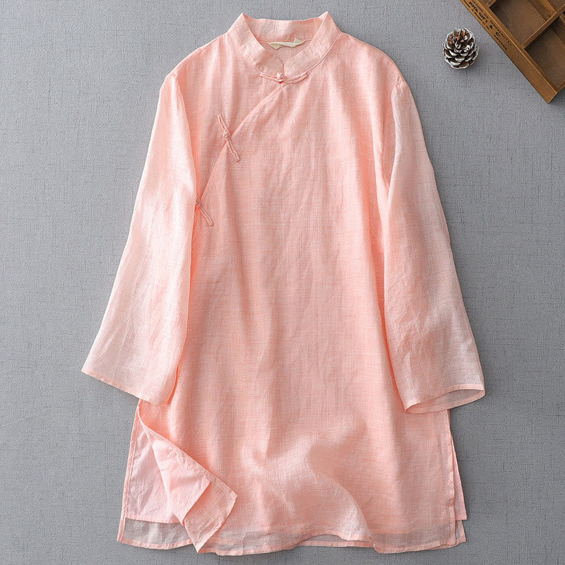 Buddha Stones Solid Color Frog-Button Three Quarter Sleeve Double Layer Cotton Linen Shirt - MistyRose - US8-10，UK/AU12-14，EU40-42 (2XL) - image 18