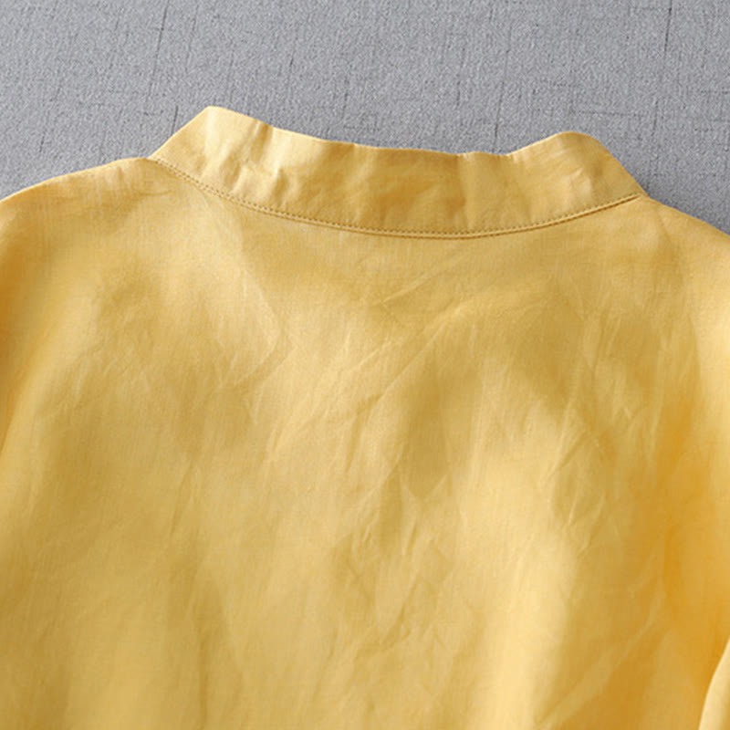 Buddha Stones Solid Color Frog-Button Three Quarter Sleeve Double Layer Cotton Linen Shirt - image 15