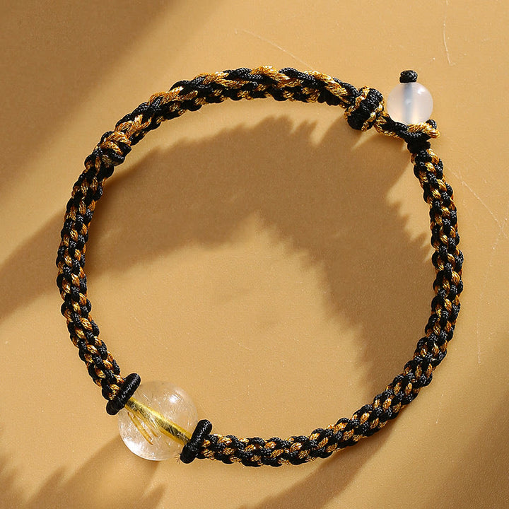 Buddha Stones Handmade Red Agate Amethyst Golden Rutilated Quartz Pink Crystal Bead Calm Braided Bracelet - Golden Rutilated Quartz(Wrist Circumference 14-17cm) - image 18