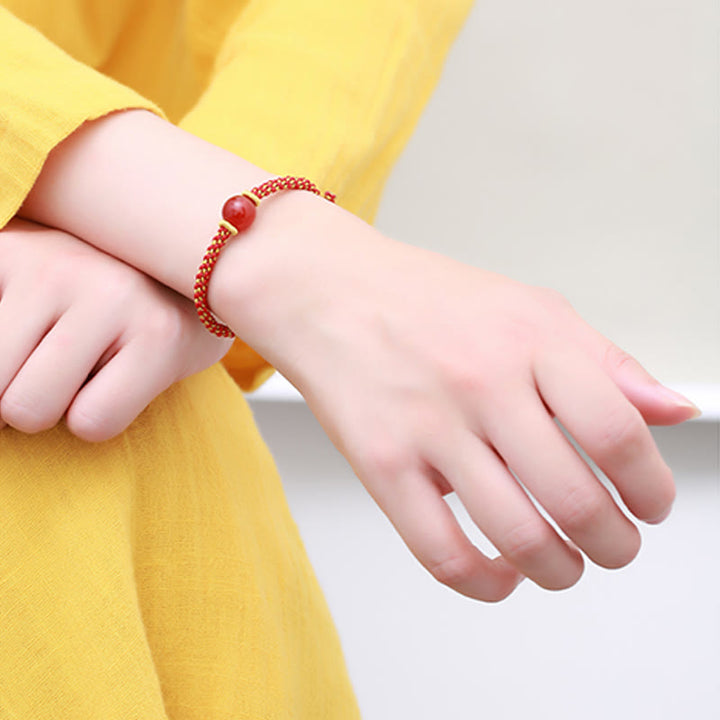 Buddha Stones Handmade Red Agate Amethyst Golden Rutilated Quartz Pink Crystal Bead Calm Braided Bracelet - image 14