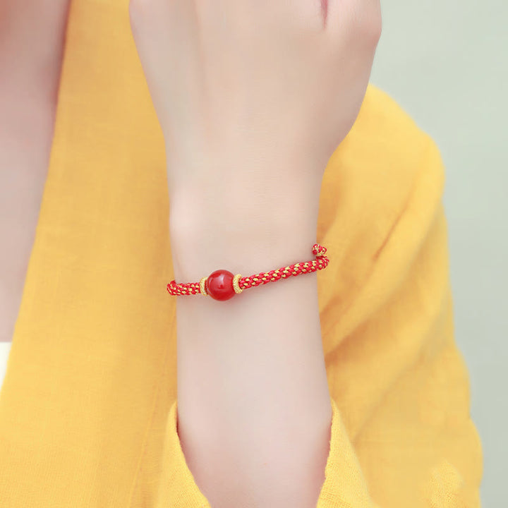 Buddha Stones Handmade Red Agate Amethyst Golden Rutilated Quartz Pink Crystal Bead Calm Braided Bracelet - image 12