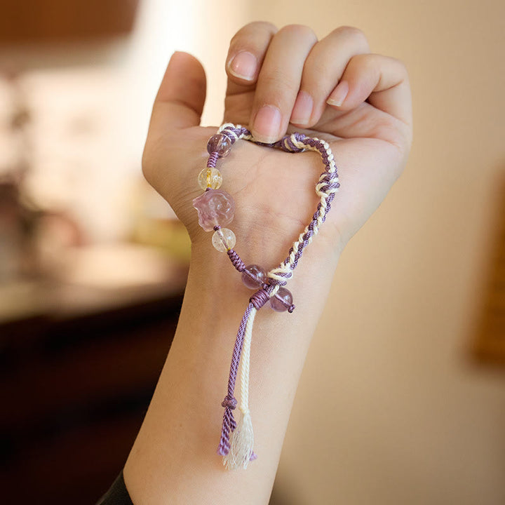 Buddha Stones Natural Fluorite Amethyst Silver Sheen Obsidian Tiger's Eye Protection Rope Bracelet - image 3