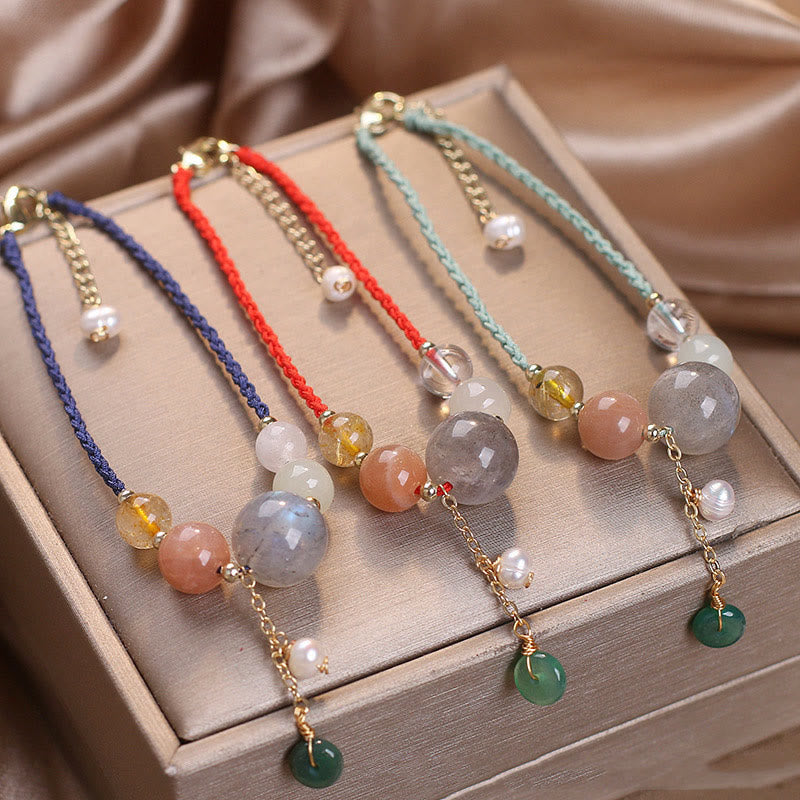 Buddha Stones Moonstone Sunstone Beads Peace Buckle Charm Healing Bracelet - image 1