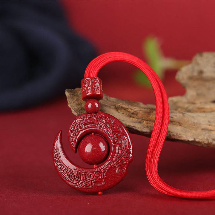 Buddha Stones One's Luck Improves Design Patern Natural Cinnabar Concentration Necklace Pendant - Red Rope - Plain Bead - High Content Cinnabar - image 6