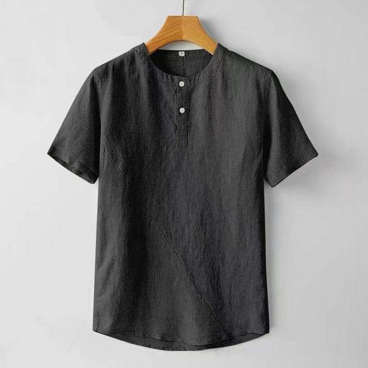 Buddha Stones Summer Men's Solid Color Button Short Sleeve Cotton Linen Shirt - Black - US/UK/AU48，EU58 (4XL) - image 7