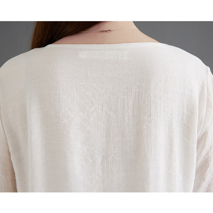 Buddha Stones 2Pcs Frog-Button Long Sleeve Shirt Wide Leg Pants Meditation Cotton Linen Clothing - image 11