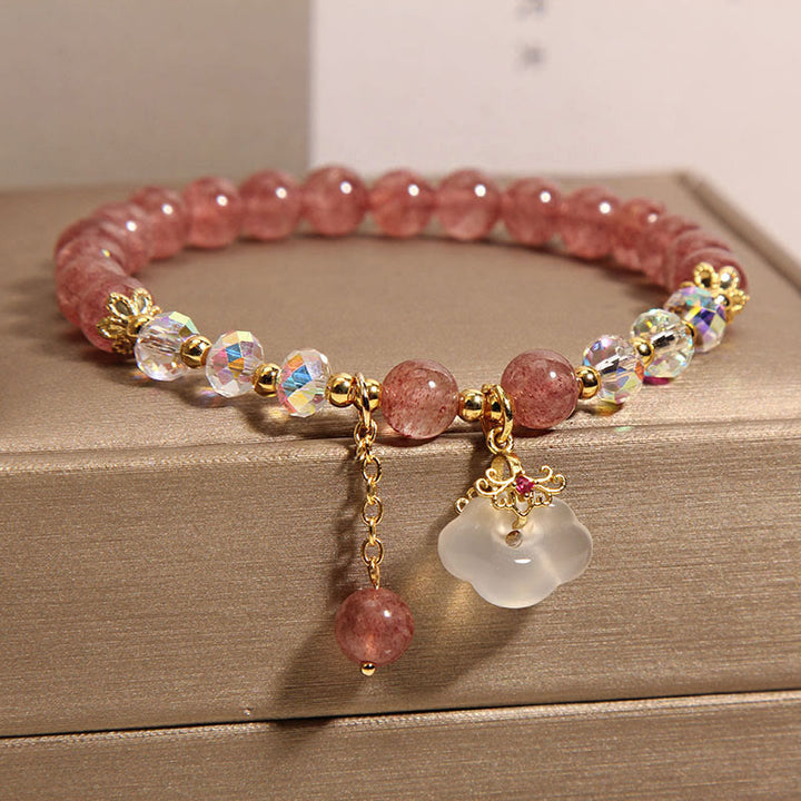 Buddha Stones Natural Strawberry Quartz Crystal White Agate Auspicious Cloud Healing Bracelet - image 5