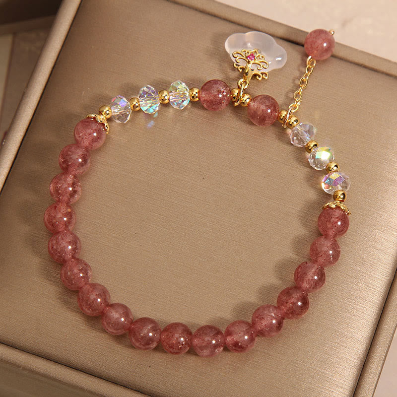 Buddha Stones Natural Strawberry Quartz Crystal White Agate Auspicious Cloud Healing Bracelet - image 2