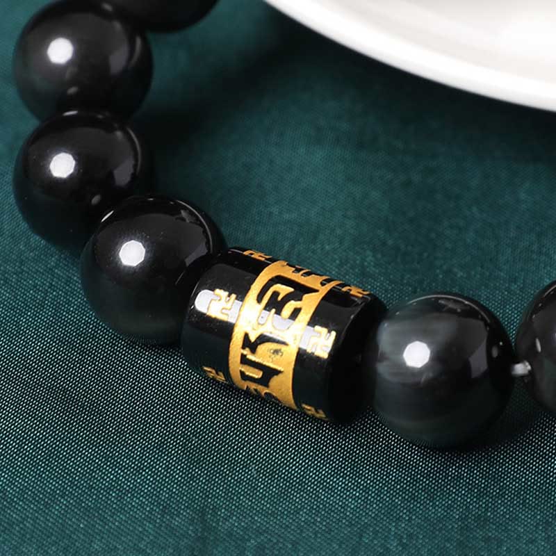 Buddha Stones Rainbow Obsidian Om Mani Padme Hum Swastika Positive Bracelet - image 10