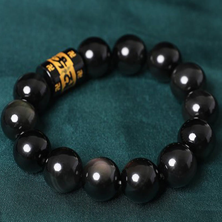 Buddha Stones Rainbow Obsidian Om Mani Padme Hum Swastika Positive Bracelet - image 9