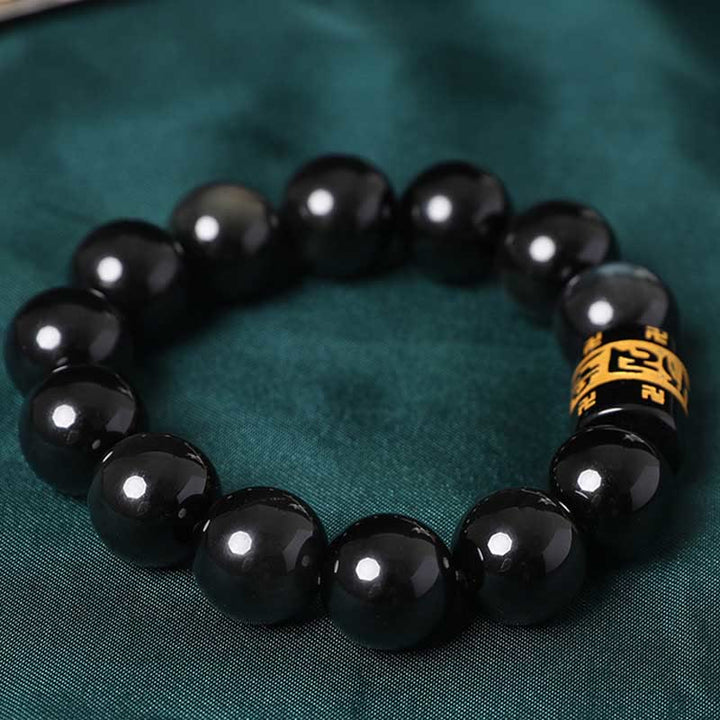 Buddha Stones Rainbow Obsidian Om Mani Padme Hum Swastika Positive Bracelet - image 8
