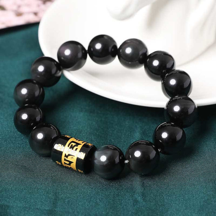 Buddha Stones Rainbow Obsidian Om Mani Padme Hum Swastika Positive Bracelet - image 13