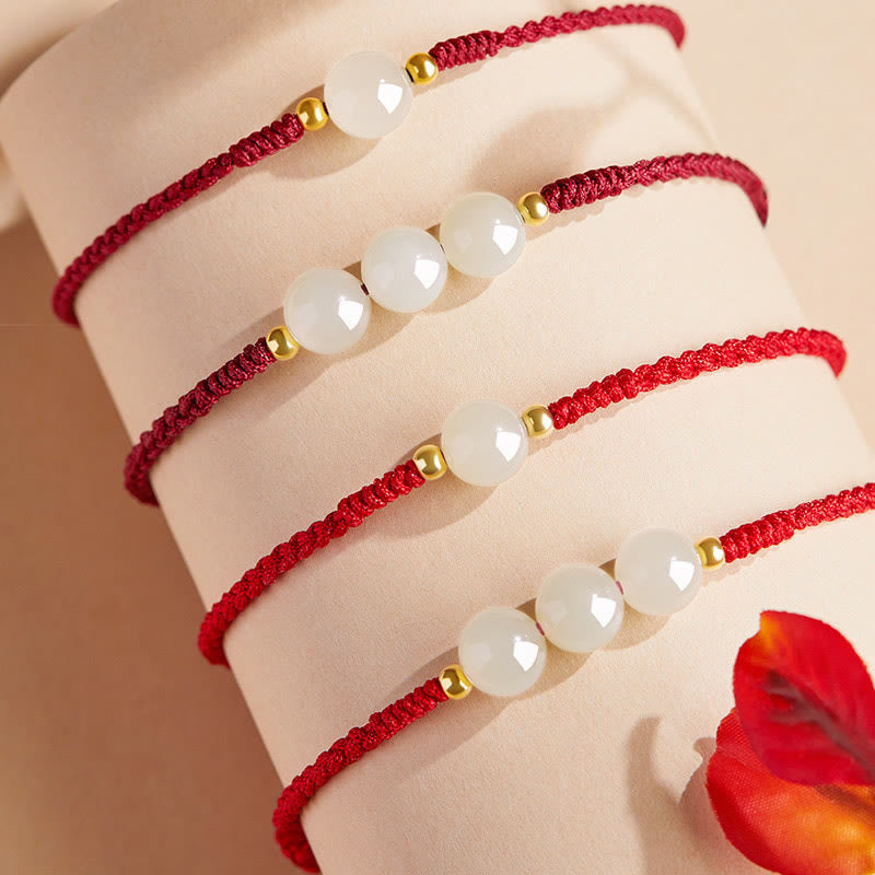 Buddha Stones Handcrafted Round Jade Lucky Bead Prosperity Braided Bracelet - image 1