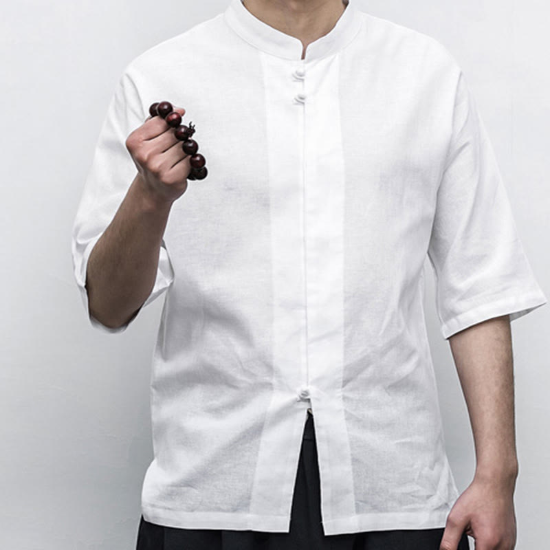Buddha Stones Chinese Frog-Button Tang Suit Zen Half Sleeve Shirt Linen Men Clothing - image 11