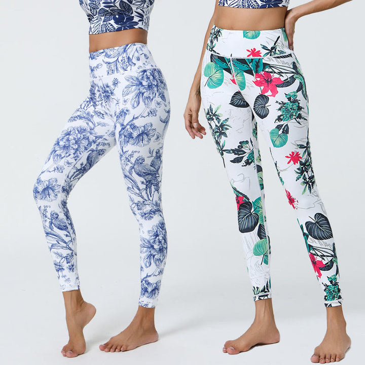 Buddha Stones Flowers Leaves Dandelions Pineapples Print Sports Fitness High Waist Leggings Women's Yoga Pants - image 0